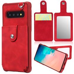 Retro Luxury Anti-fall Mirror Leather Phone Back Cover for Samsung Galaxy S10 (6.1 inch) - Red