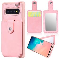 Retro Luxury Anti-fall Mirror Leather Phone Back Cover for Samsung Galaxy S10 (6.1 inch) - Pink