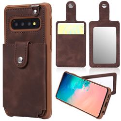 Retro Luxury Anti-fall Mirror Leather Phone Back Cover for Samsung Galaxy S10 (6.1 inch) - Coffee