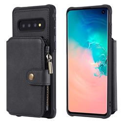 Retro Luxury Multifunction Zipper Leather Phone Back Cover for Samsung Galaxy S10 (6.1 inch) - Black