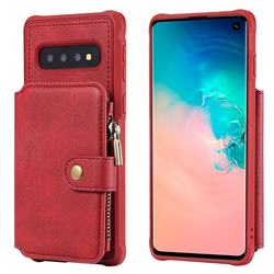 Retro Luxury Multifunction Zipper Leather Phone Back Cover for Samsung Galaxy S10 (6.1 inch) - Red