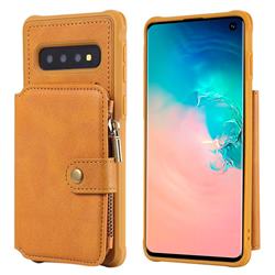 Retro Luxury Multifunction Zipper Leather Phone Back Cover for Samsung Galaxy S10 (6.1 inch) - Brown