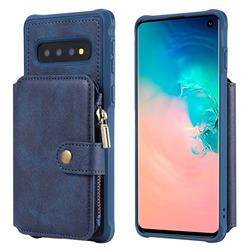 Retro Luxury Multifunction Zipper Leather Phone Back Cover for Samsung Galaxy S10 (6.1 inch) - Blue