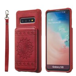 Luxury Embossing Sunflower Multifunction Leather Back Cover for Samsung Galaxy S10 (6.1 inch) - Red