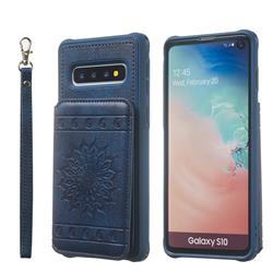 Luxury Embossing Sunflower Multifunction Leather Back Cover for Samsung Galaxy S10 (6.1 inch) - Blue