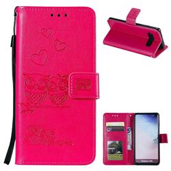 Embossing Owl Couple Flower Leather Wallet Case for Samsung Galaxy S10 (6.1 inch) - Red
