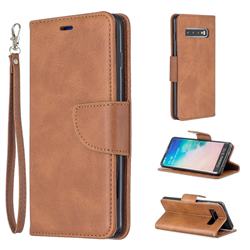 Classic Sheepskin PU Leather Phone Wallet Case for Samsung Galaxy S10 (6.1 inch) - Brown