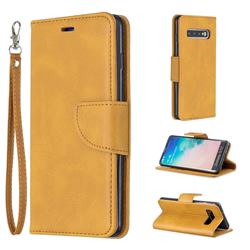 Classic Sheepskin PU Leather Phone Wallet Case for Samsung Galaxy S10 (6.1 inch) - Yellow
