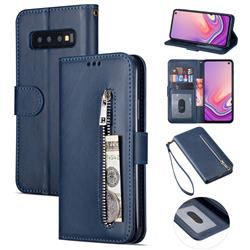 Retro Calfskin Zipper Leather Wallet Case Cover for Samsung Galaxy S10 (6.1 inch) - Blue
