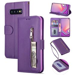 Retro Calfskin Zipper Leather Wallet Case Cover for Samsung Galaxy S10 (6.1 inch) - Purple