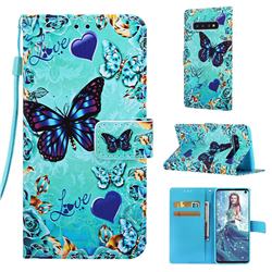 Love Butterfly Matte Leather Wallet Phone Case for Samsung Galaxy S10 (6.1 inch)