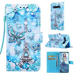 Tower Butterfly Matte Leather Wallet Phone Case for Samsung Galaxy S10 (6.1 inch)