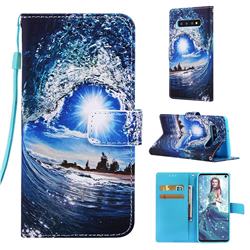 Waves and Sun Matte Leather Wallet Phone Case for Samsung Galaxy S10 (6.1 inch)