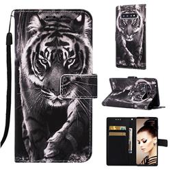 Black and White Tiger Matte Leather Wallet Phone Case for Samsung Galaxy S10 (6.1 inch)
