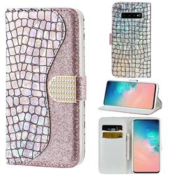 Glitter Diamond Buckle Laser Stitching Leather Wallet Phone Case for Samsung Galaxy S10 (6.1 inch) - Pink