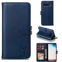 Embossing Happy Cat Leather Wallet Case for Samsung Galaxy S10 (6.1 inch) - Blue