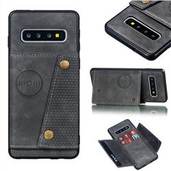 Retro Multifunction Card Slots Stand Leather Coated Phone Back Cover for Samsung Galaxy S10 (6.1 inch) - Gray