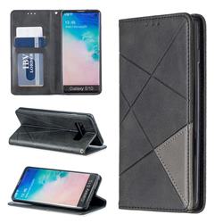 Prismatic Slim Magnetic Sucking Stitching Wallet Flip Cover for Samsung Galaxy S10 (6.1 inch) - Black