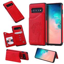 Luxury Tree and Cat Multifunction Magnetic Card Slots Stand Leather Phone Back Cover for Samsung Galaxy S10 (6.1 inch) - Red