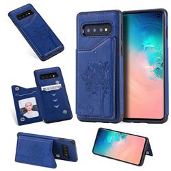 Luxury Tree and Cat Multifunction Magnetic Card Slots Stand Leather Phone Back Cover for Samsung Galaxy S10 (6.1 inch) - Blue