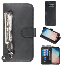 Retro Luxury Zipper Leather Phone Wallet Case for Samsung Galaxy S10 (6.1 inch) - Black