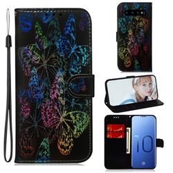 Black Butterfly Laser Shining Leather Wallet Phone Case for Samsung Galaxy S10 (6.1 inch)
