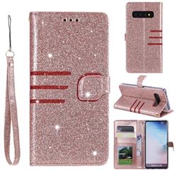 Retro Stitching Glitter Leather Wallet Phone Case for Samsung Galaxy S10 (6.1 inch) - Rose Gold