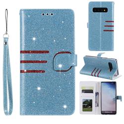 Retro Stitching Glitter Leather Wallet Phone Case for Samsung Galaxy S10 (6.1 inch) - Blue