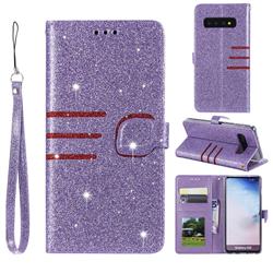 Retro Stitching Glitter Leather Wallet Phone Case for Samsung Galaxy S10 (6.1 inch) - Purple