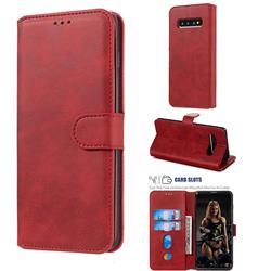 Retro Calf Matte Leather Wallet Phone Case for Samsung Galaxy S10 (6.1 inch) - Red