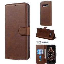 Retro Calf Matte Leather Wallet Phone Case for Samsung Galaxy S10 (6.1 inch) - Brown