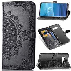 Embossing Imprint Mandala Flower Leather Wallet Case for Samsung Galaxy S10 (6.1 inch) - Black