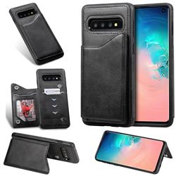 Luxury Multifunction Magnetic Card Slots Stand Calf Leather Phone Back Cover for Samsung Galaxy S10 (6.1 inch) - Black