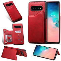 Luxury Multifunction Magnetic Card Slots Stand Calf Leather Phone Back Cover for Samsung Galaxy S10 (6.1 inch) - Red