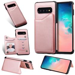 Luxury Multifunction Magnetic Card Slots Stand Calf Leather Phone Back Cover for Samsung Galaxy S10 (6.1 inch) - Rose Gold