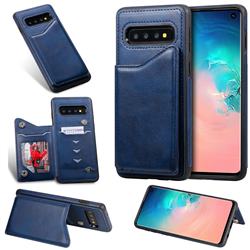 Luxury Multifunction Magnetic Card Slots Stand Calf Leather Phone Back Cover for Samsung Galaxy S10 (6.1 inch) - Blue