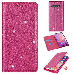Ultra Slim Glitter Powder Magnetic Automatic Suction Leather Wallet Case for Samsung Galaxy S10 (6.1 inch) - Rose Red