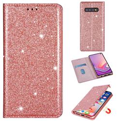 Ultra Slim Glitter Powder Magnetic Automatic Suction Leather Wallet Case for Samsung Galaxy S10 (6.1 inch) - Rose Gold