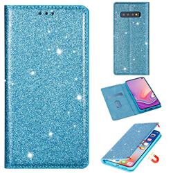 Ultra Slim Glitter Powder Magnetic Automatic Suction Leather Wallet Case for Samsung Galaxy S10 (6.1 inch) - Blue
