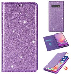 Ultra Slim Glitter Powder Magnetic Automatic Suction Leather Wallet Case for Samsung Galaxy S10 (6.1 inch) - Purple
