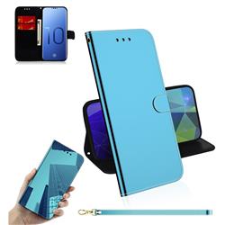 Shining Mirror Like Surface Leather Wallet Case for Samsung Galaxy S10 (6.1 inch) - Blue