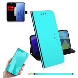 Shining Mirror Like Surface Leather Wallet Case for Samsung Galaxy S10 (6.1 inch) - Mint Green
