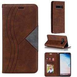 Retro S Streak Magnetic Leather Wallet Phone Case for Samsung Galaxy S10 (6.1 inch) - Brown