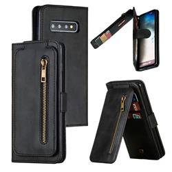 Multifunction 9 Cards Leather Zipper Wallet Phone Case for Samsung Galaxy S10 (6.1 inch) - Black