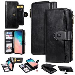 Retro Multifunction Zipper Magnetic Separable Leather Phone Case Cover for Samsung Galaxy S10 (6.1 inch) - Black