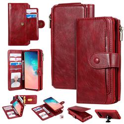 Retro Multifunction Zipper Magnetic Separable Leather Phone Case Cover for Samsung Galaxy S10 (6.1 inch) - Red