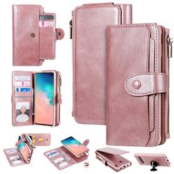 Retro Multifunction Zipper Magnetic Separable Leather Phone Case Cover for Samsung Galaxy S10 (6.1 inch) - Rose Gold