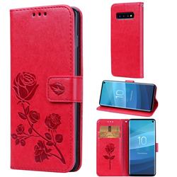 Embossing Rose Flower Leather Wallet Case for Samsung Galaxy S10 (6.1 inch) - Red