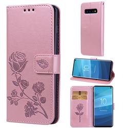 Embossing Rose Flower Leather Wallet Case for Samsung Galaxy S10 (6.1 inch) - Rose Gold