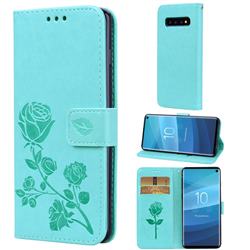 Embossing Rose Flower Leather Wallet Case for Samsung Galaxy S10 (6.1 inch) - Green